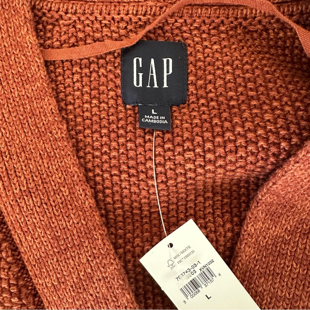 GAP cotton Cozy Knit Cardigan in Rust brown ladies size Large‎ NWT - Picture 3 of 7